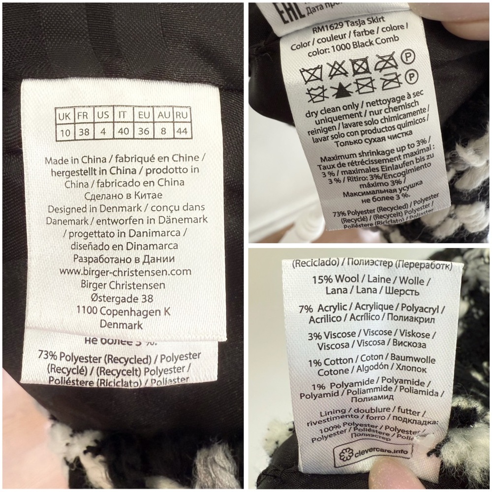 REMAIN BIRGER CHRISTENSEN BLACK GRAY WHITE TASJA LEATHER TRIM TWEED MINI SKIRT - Picture 8 of 11